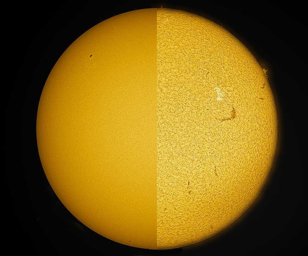Observing the Sun in white light vs hydrogen alpha