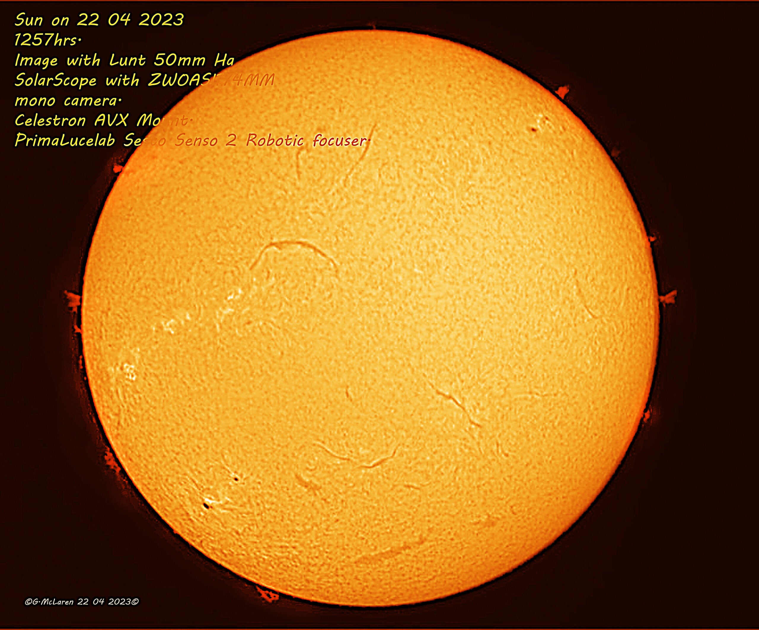 Sun on 22/04/2023 at 1257hrs GMT – Lunt Solar Systems