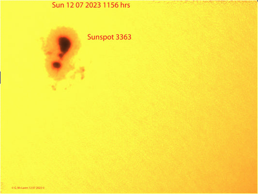 Sunspot 3363 on 12 July 2023 1156hrs GMT