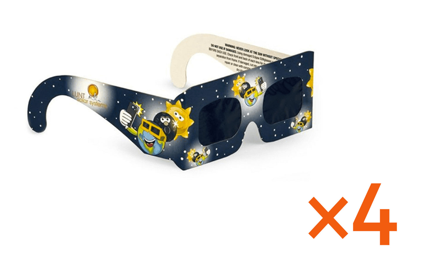4 Pack Lunt Solar Premium Eclipse Glasses - Junior Sized ISO, CE Certified in the USA- Crisp Solar Image - Premium Optical Film