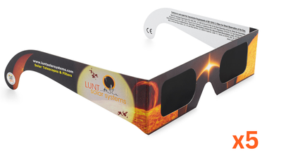 5 Pack Lunt Solar Premium Eclipse Glasses - ISO, CE Certified in the USA- Crisp Solar Image - Premium Optical Viewing Film - NASA Approved